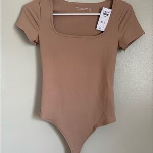 Abercrombie & Fitch Tan Fitted Short Sleeve Bodysuit